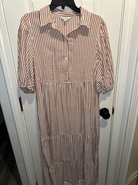 Mango Striped Maxi Dress in White and Brown